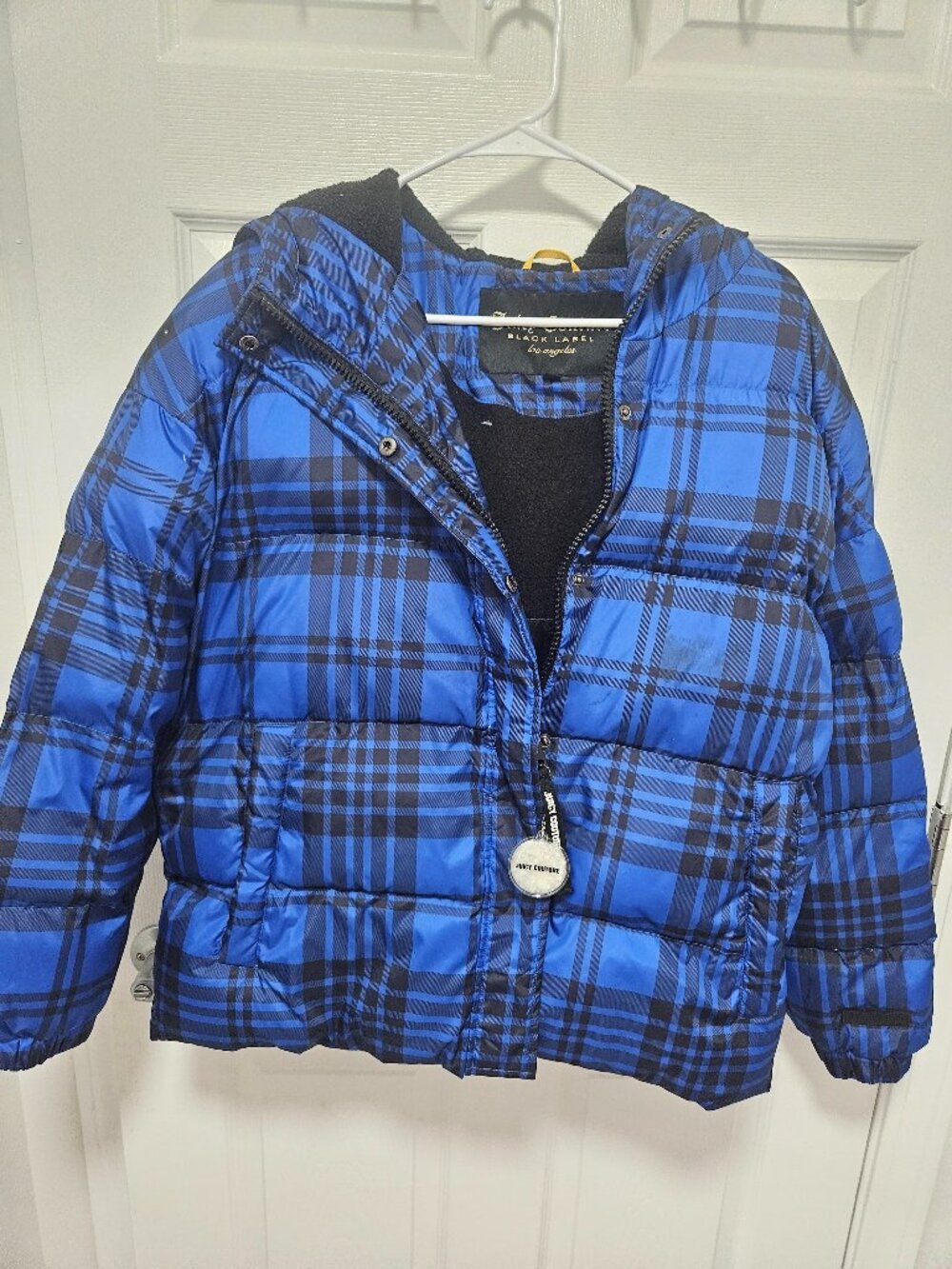 Juicy Couture Black Label Blue Plaid Puffer Jacket (Size L)-Excellent Condition